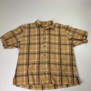 Tommy Bahama Shirt Men's XL Silk Orange plaid Button Up Short Sleeve Embroidered